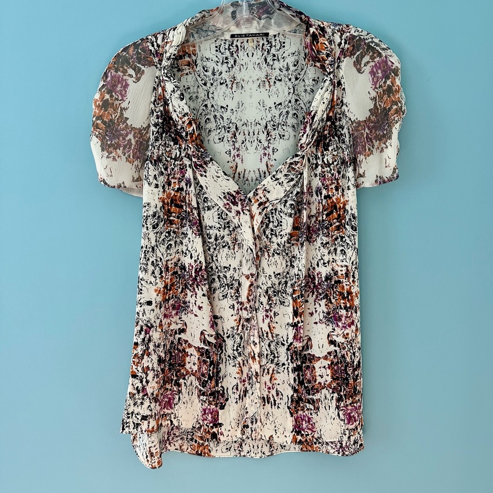Elie Tahari Abstract Print Silk Blouse